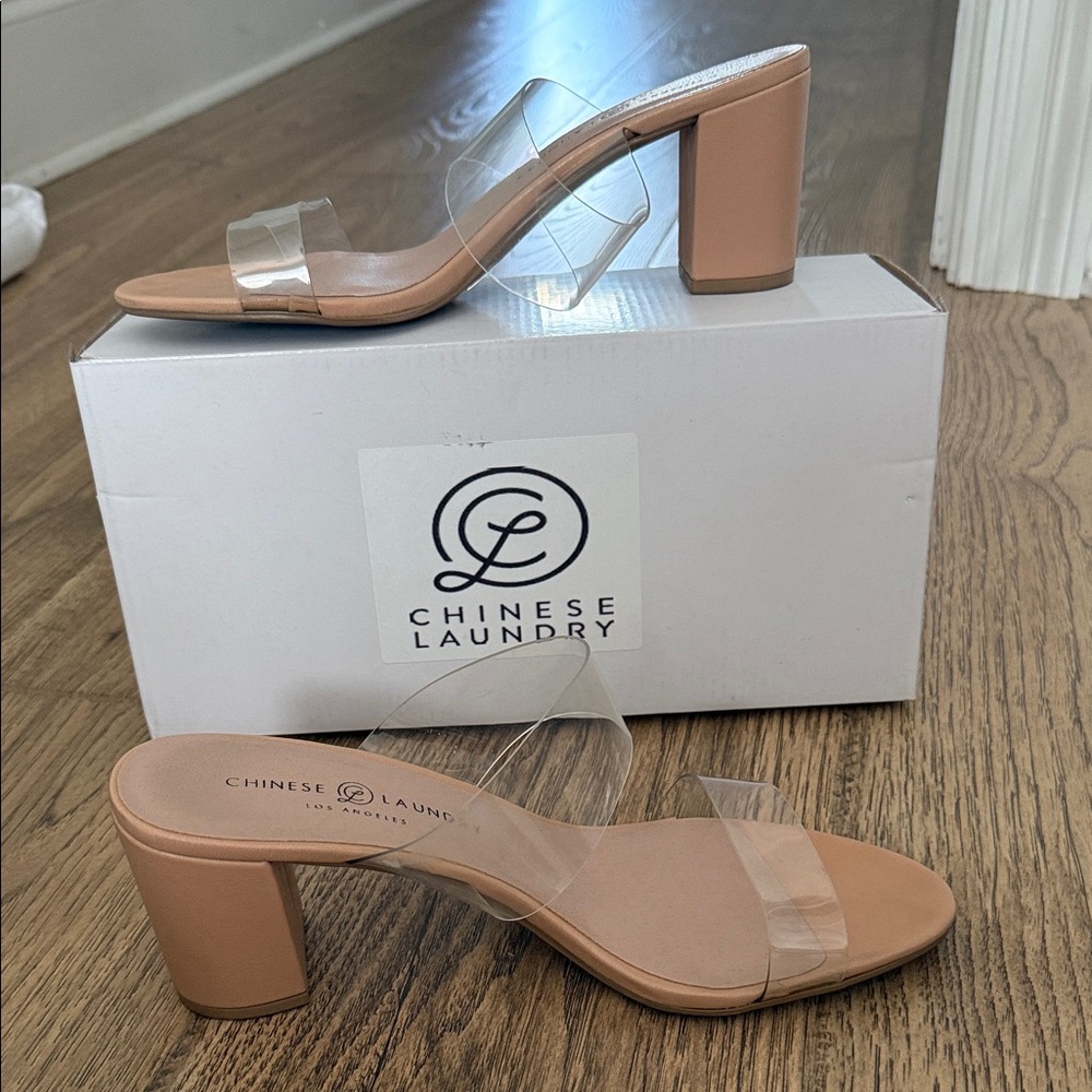 Chinese Laundry Clear and Tan Block Heels